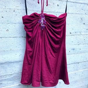 Maroon halter top with jewel detail